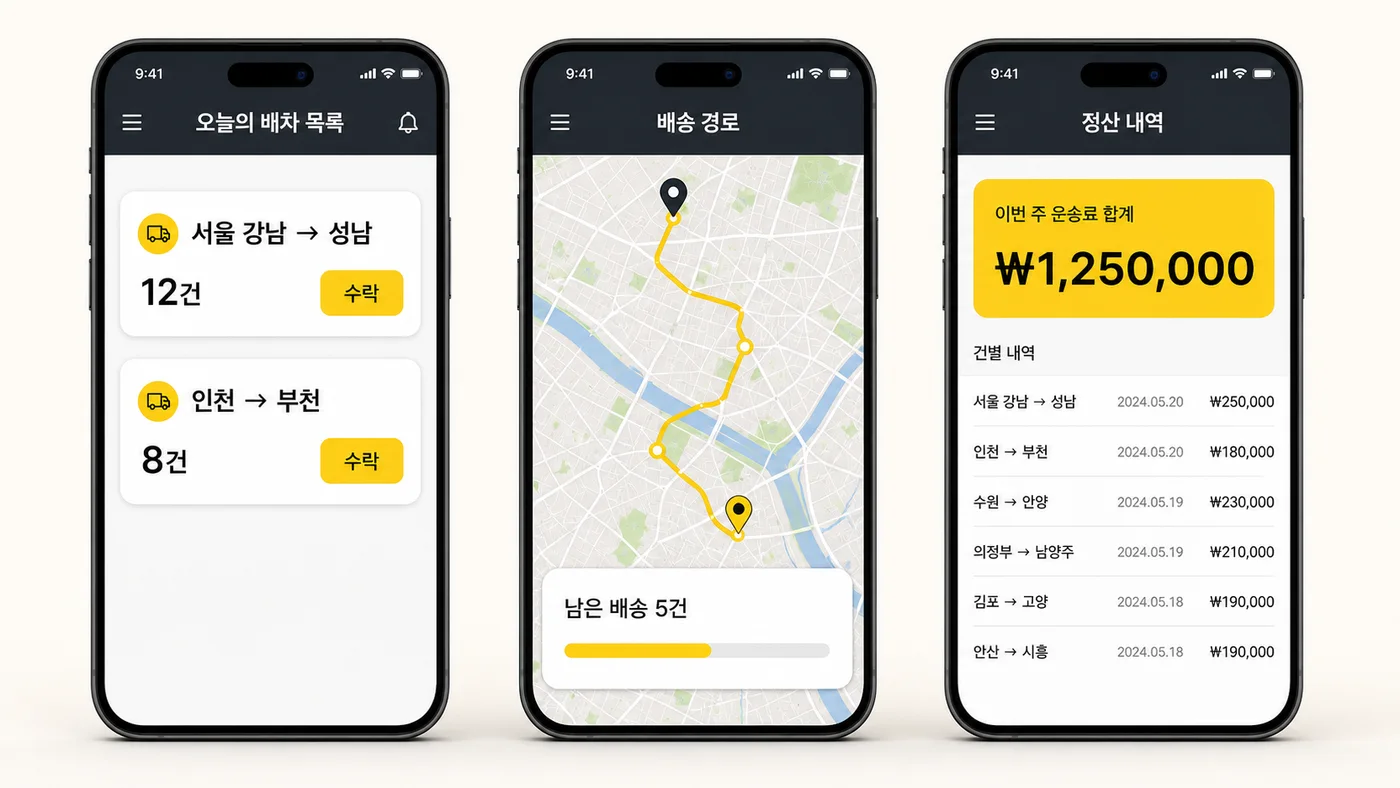 배송기사 배차 관리 앱 실제 화면
