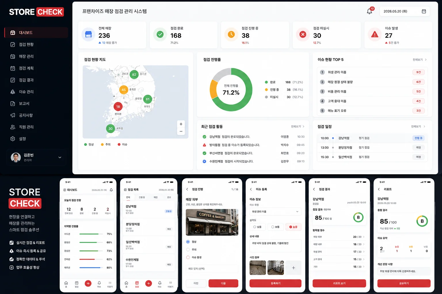 STORE CHECK — 프랜차이즈 매장 점검 실제 화면